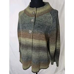 Croft & Barrow Women’s Large Sweater Green & Brown 3/4 Sleeve